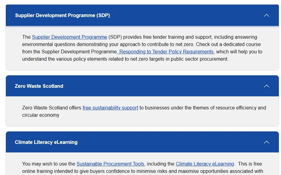This image is a screen shot of the Supplier Journey. It shows some example guidance text that contains a number of hyperlinks.